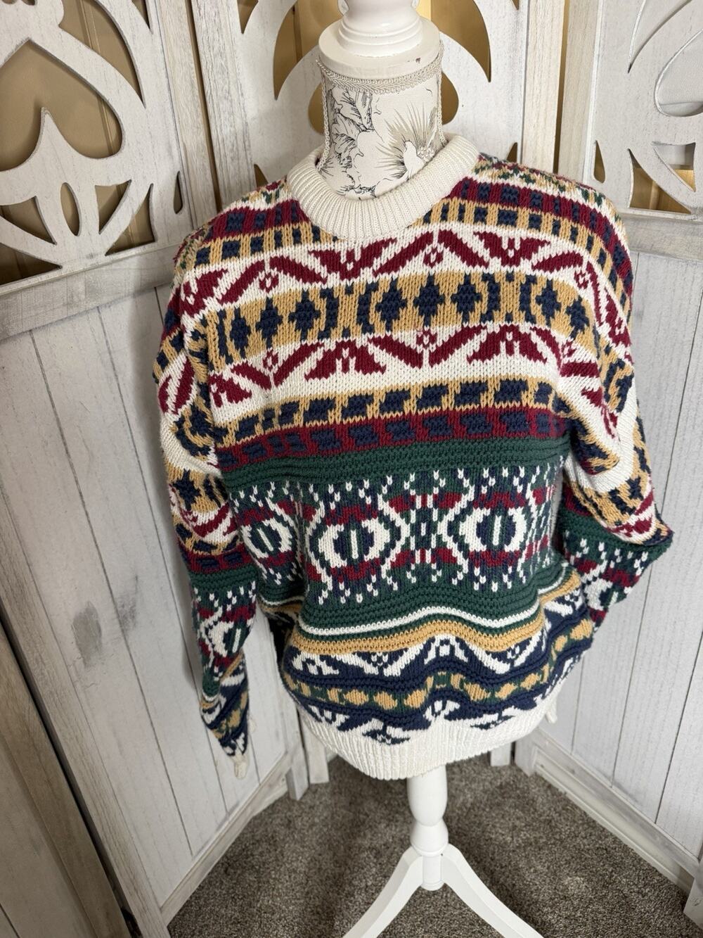 VTG Chaps Ralph Lauren USA Made Cotton Cable Knit Sweater Grandpa Size Large